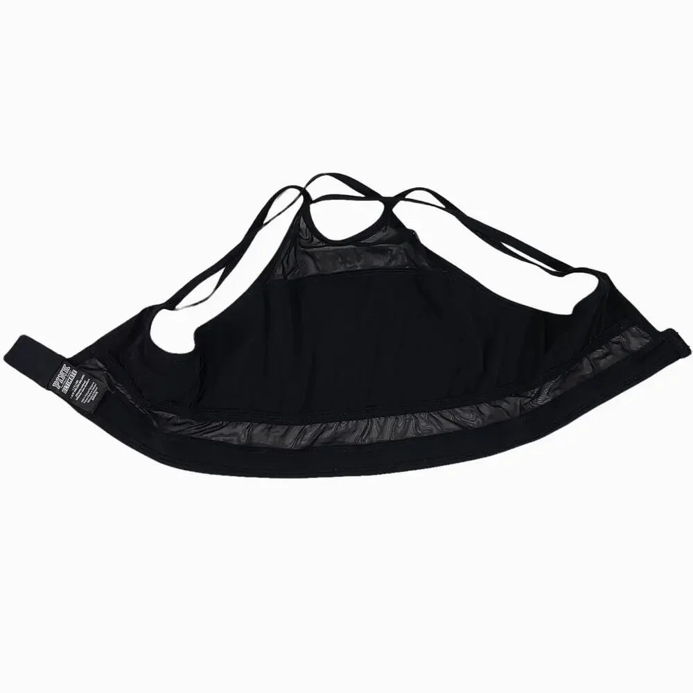 PINK Victoria's Secret Sport Bralette Cross Strap Mesh Back Close Black Large - Picture 6 of 10